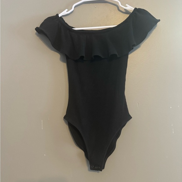 Ardene Tops - Black Off-the-Shoulder Ruffled Bodysuit